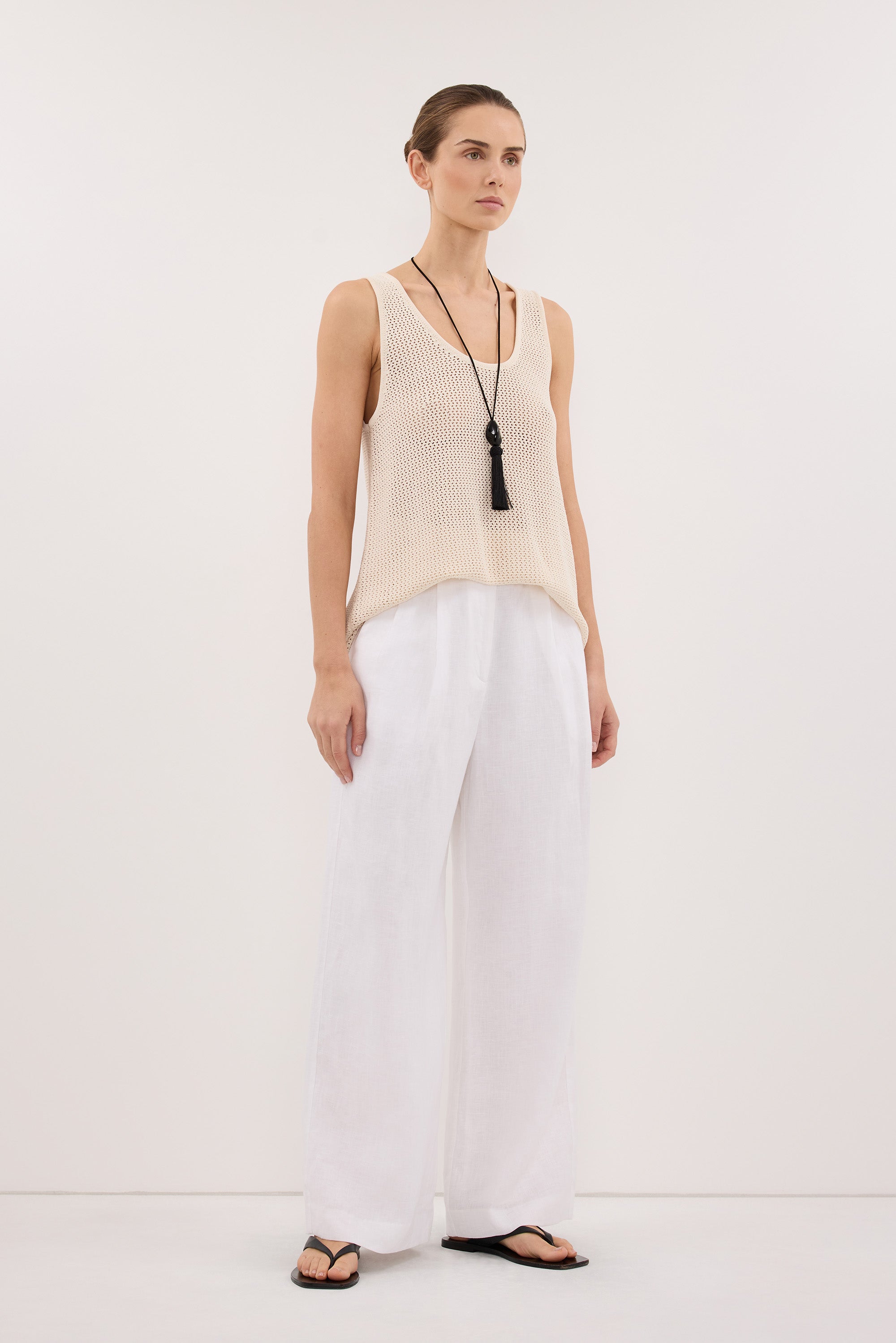 EASTON WHITE WIDE LEG LINEN PANT