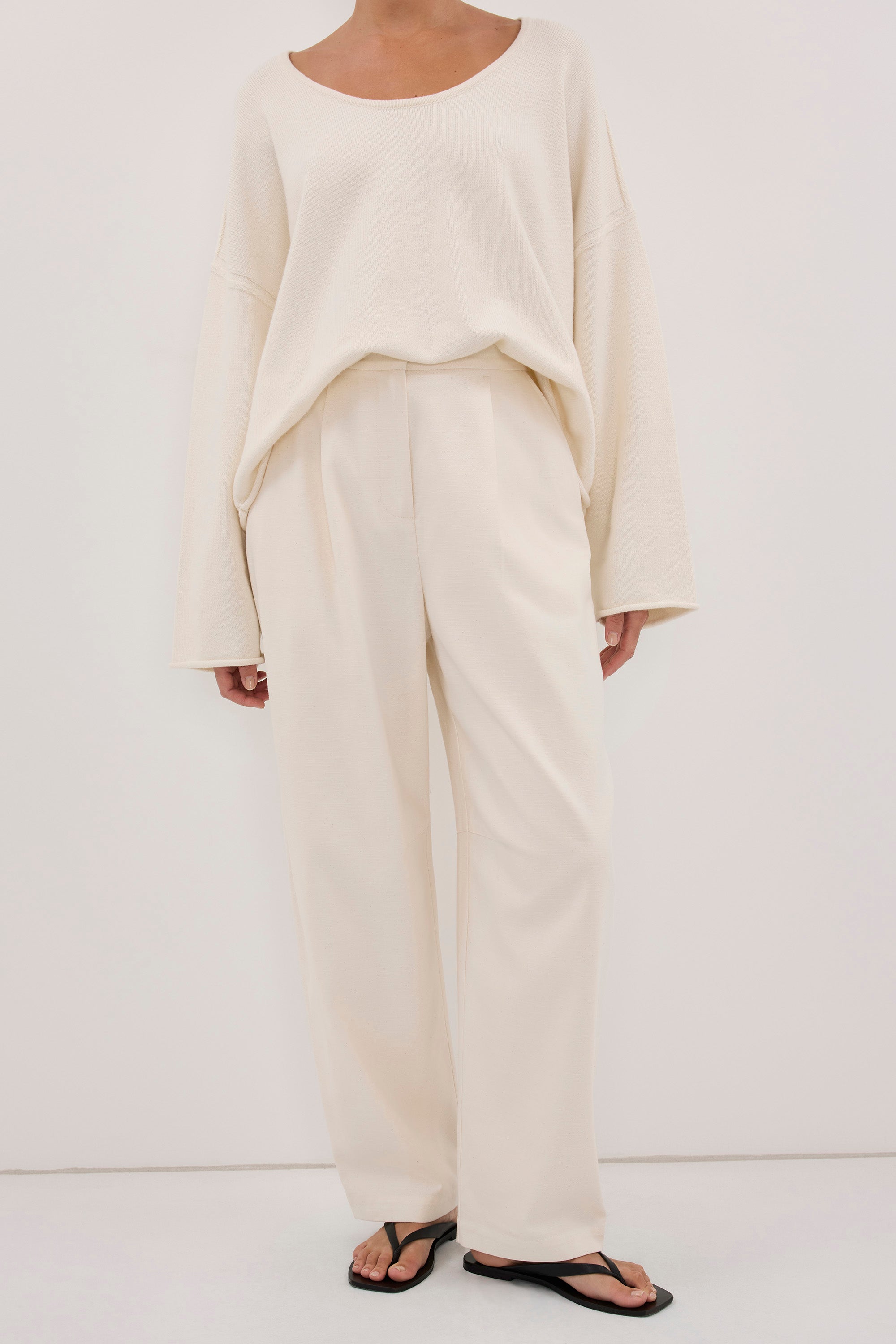 CAMILLE CREAM TWILL BARREL LEG PANT