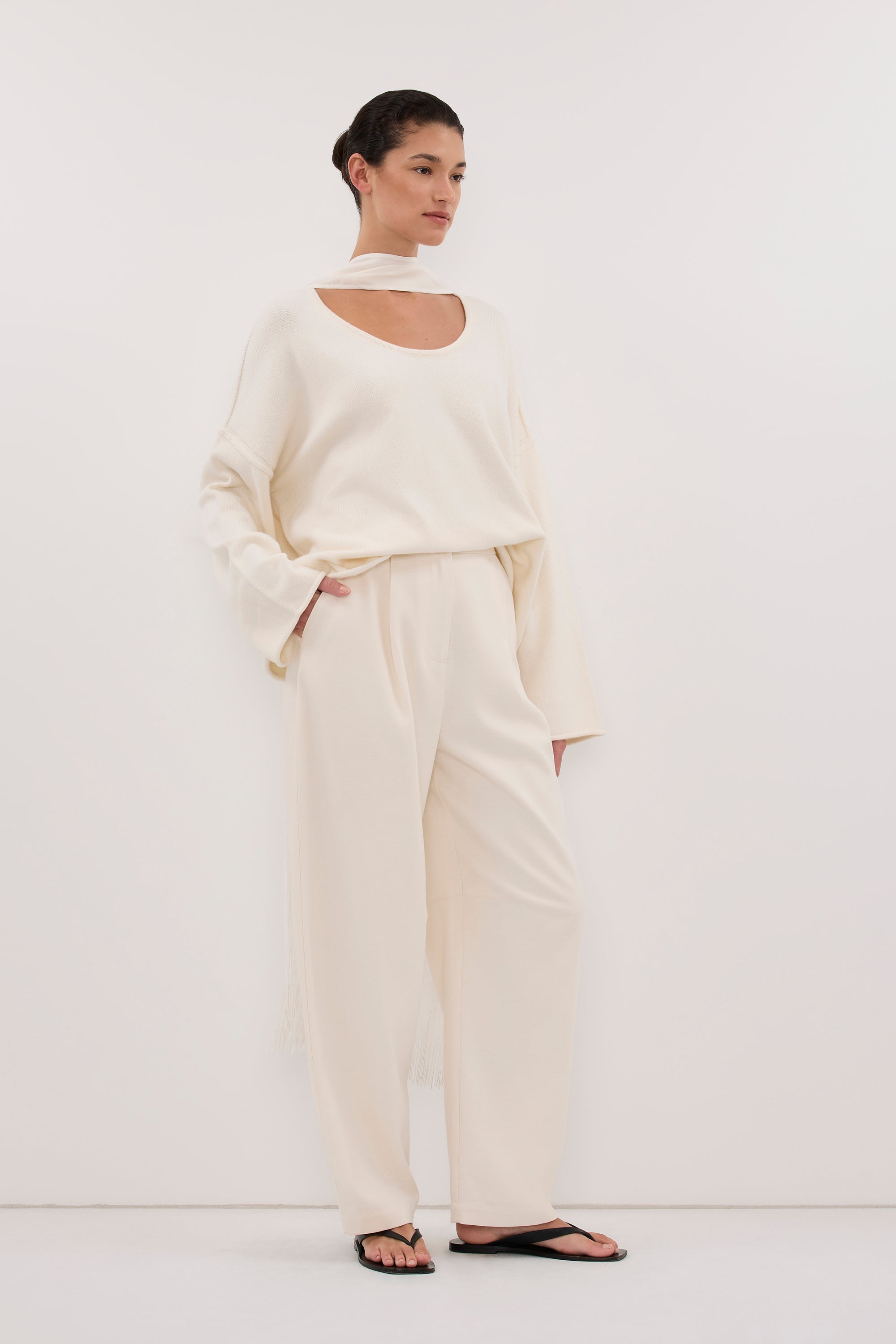 CAMILLE CREAM TWILL BARREL LEG PANT
