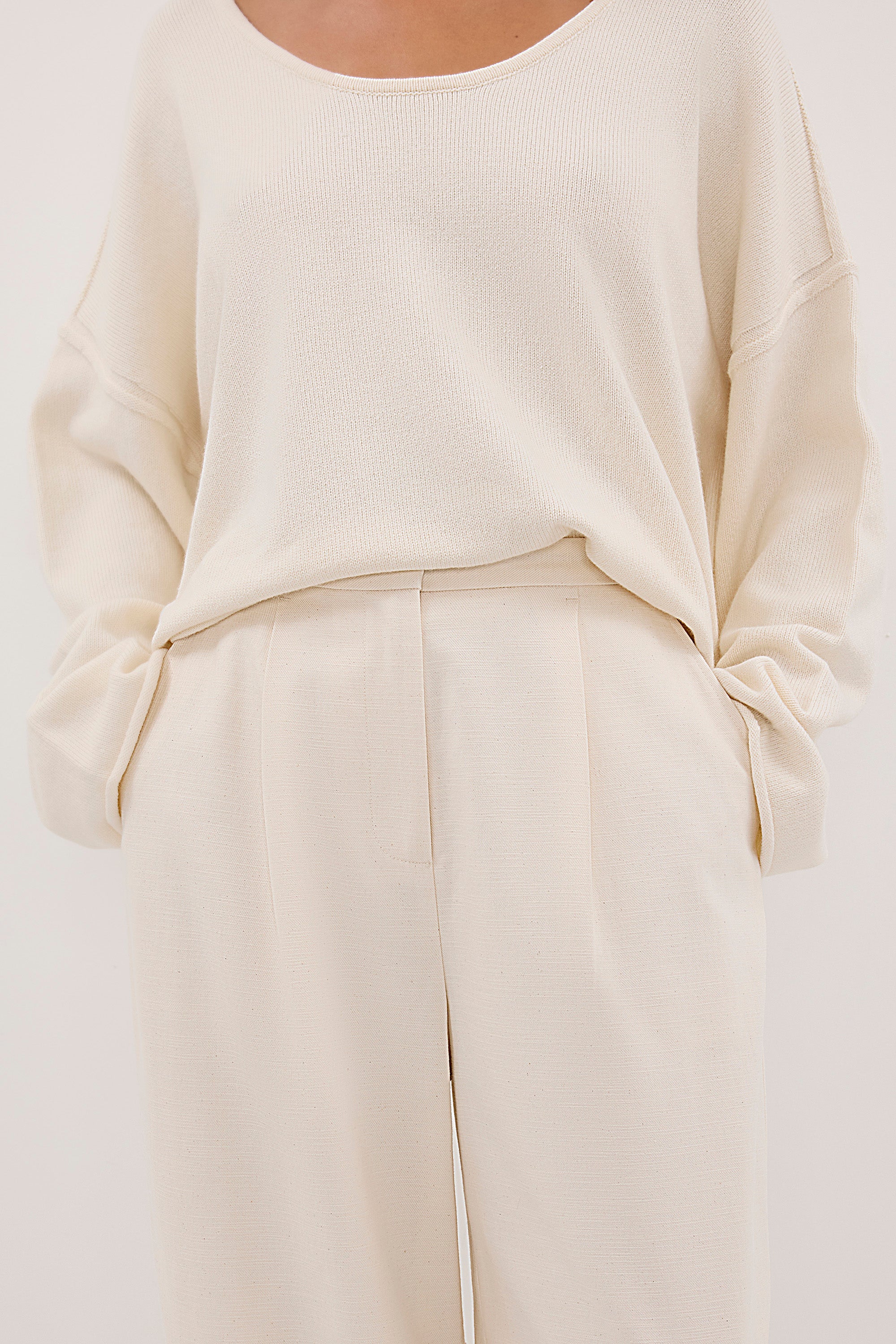 CAMILLE CREAM TWILL BARREL LEG PANT