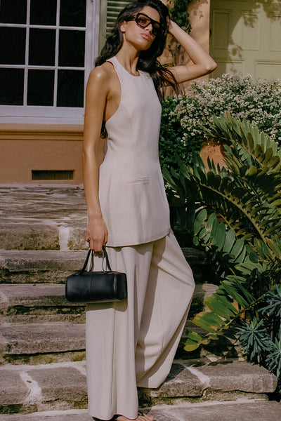 Anaya wearing KENDALL OAT WIDE LEG PANT