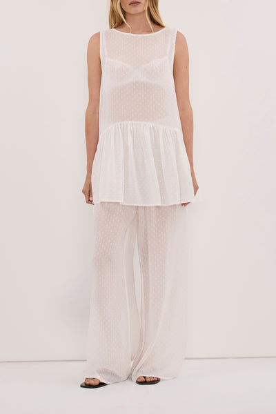 Zoe wearing SALINA IVORY DOT PANT