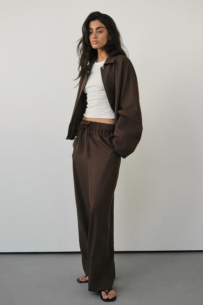 Anaya wearing KENDALL MILK CHOC DRAWSTRING PANT