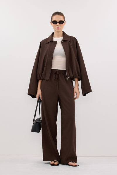Stas wearing KENDALL MILK CHOC DRAWSTRING PANT - PRE ORDER