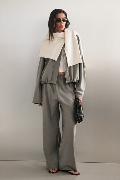 Anaya wearing KENDALL STEEL GREY DRAWSTRING PANT