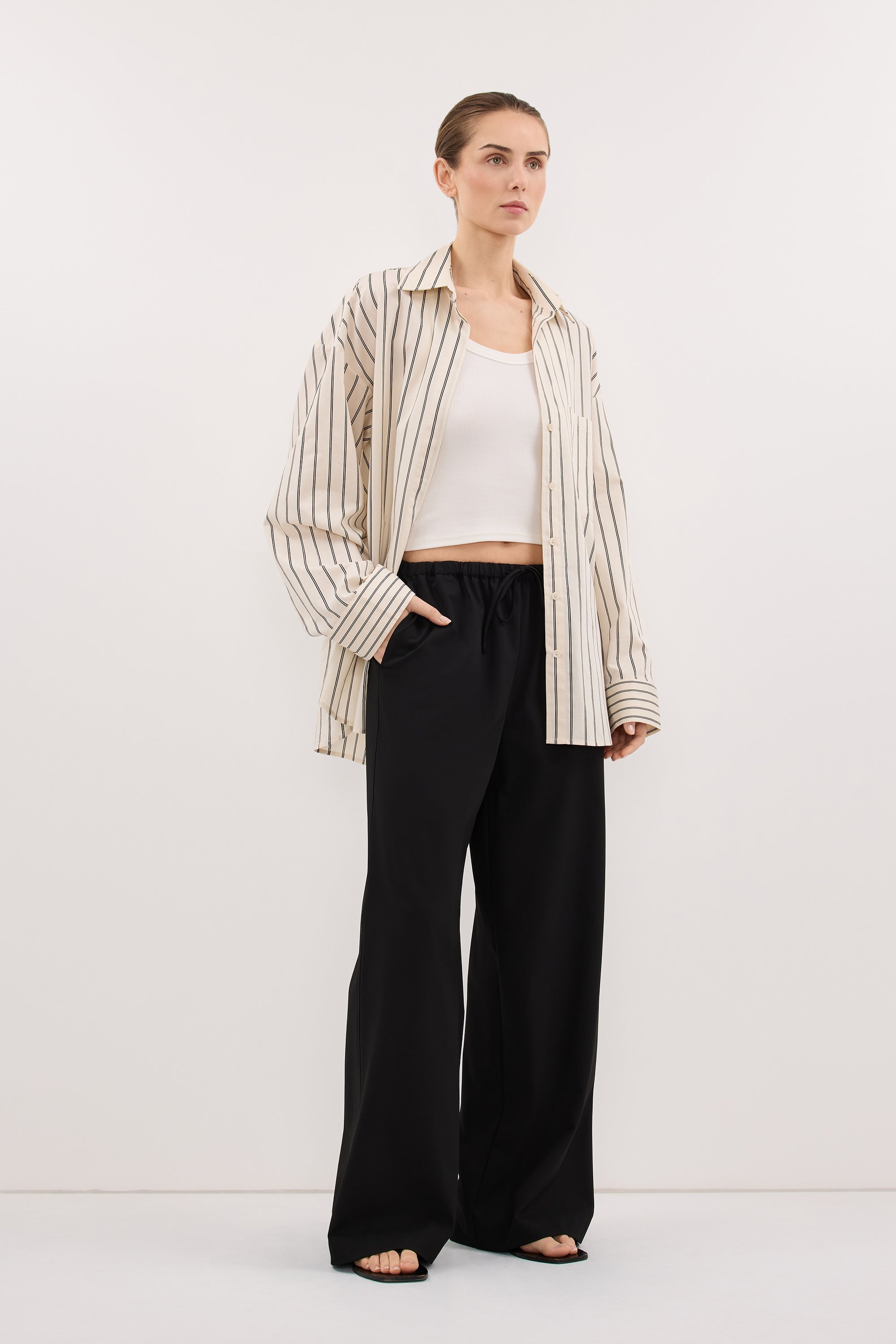 VIANNA BLACK ELASTICATED DRAWSTRING PANT