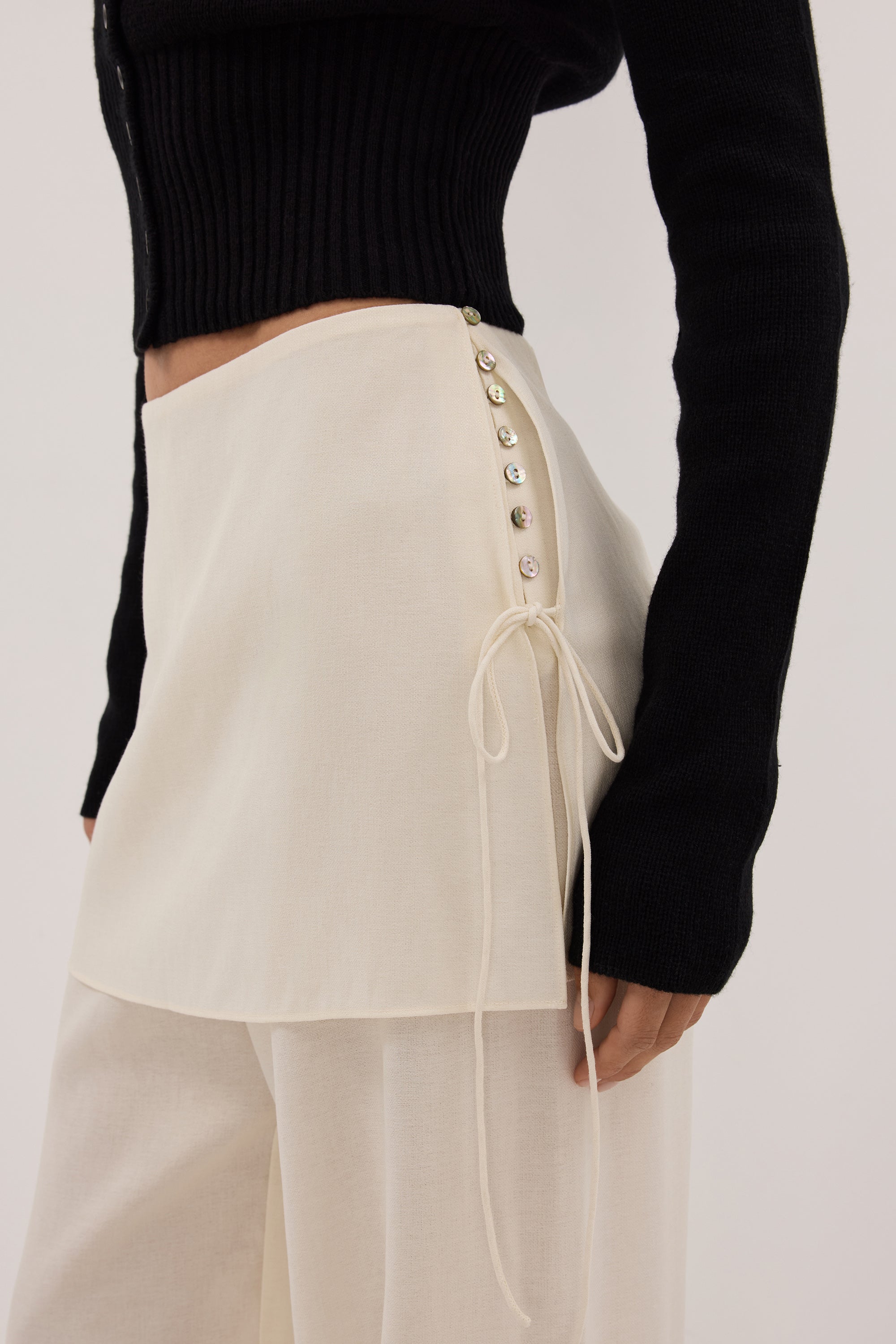 CALIA CREAM BUTTON WRAP PANT
