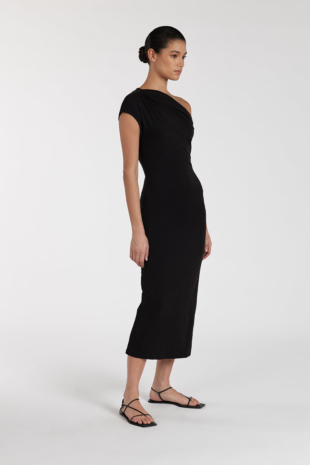 RIO WASHED BLACK DRAPED MAXI DRESS