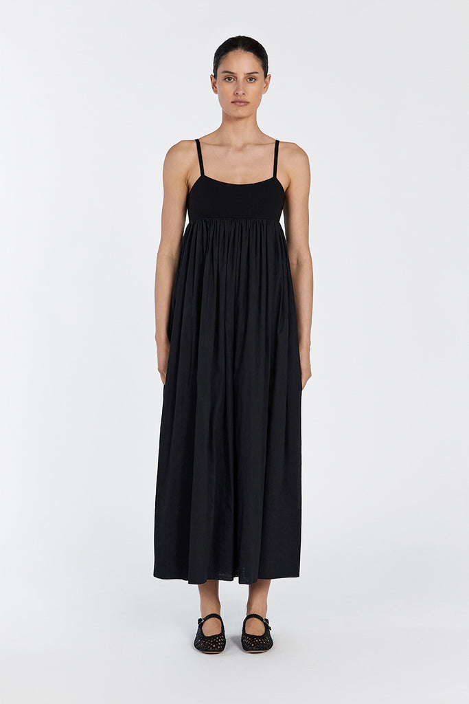 MAEVE BLACK MIDI DRESS | Dissh