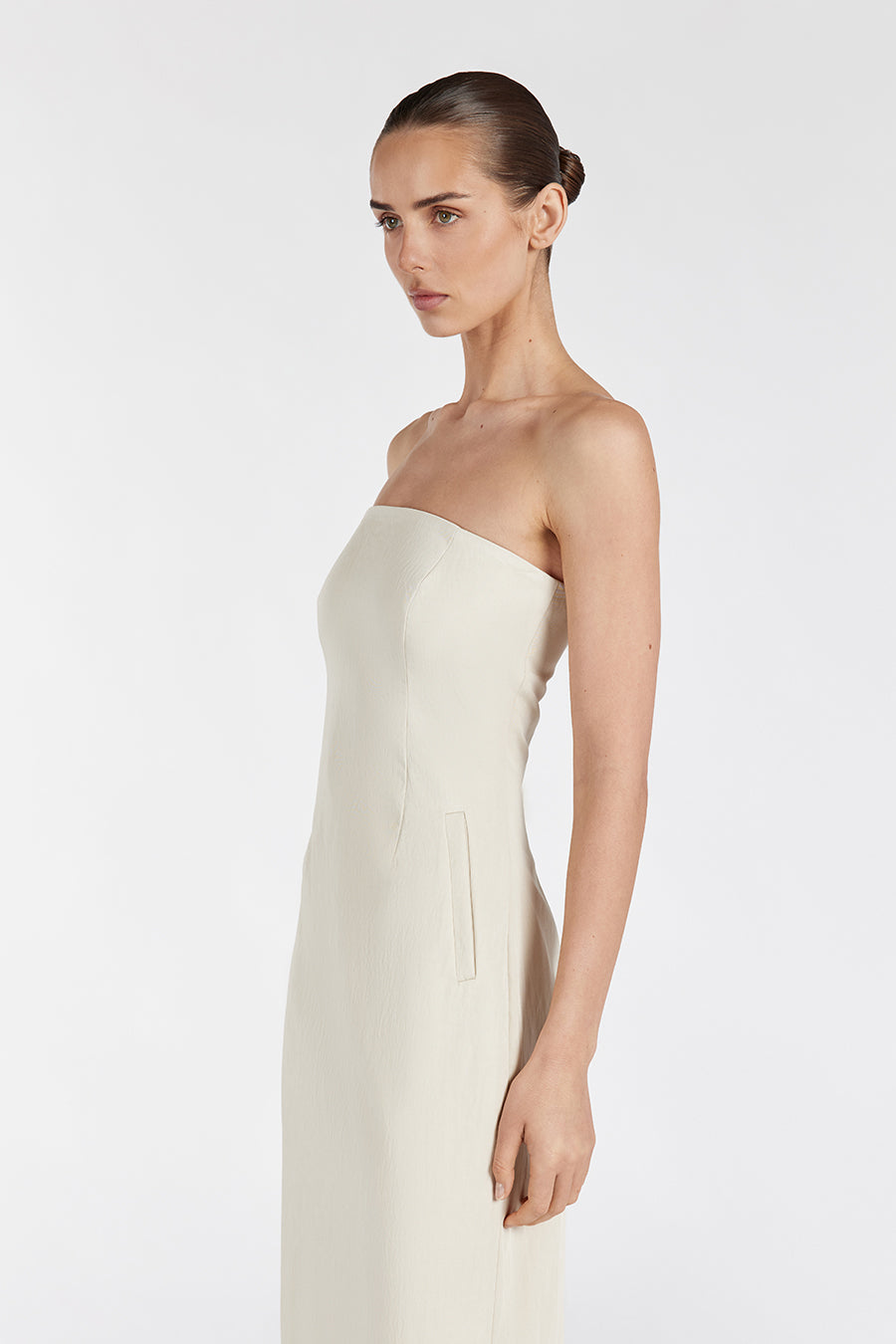 OPAL OAT STRAPLESS MIDI DRESS