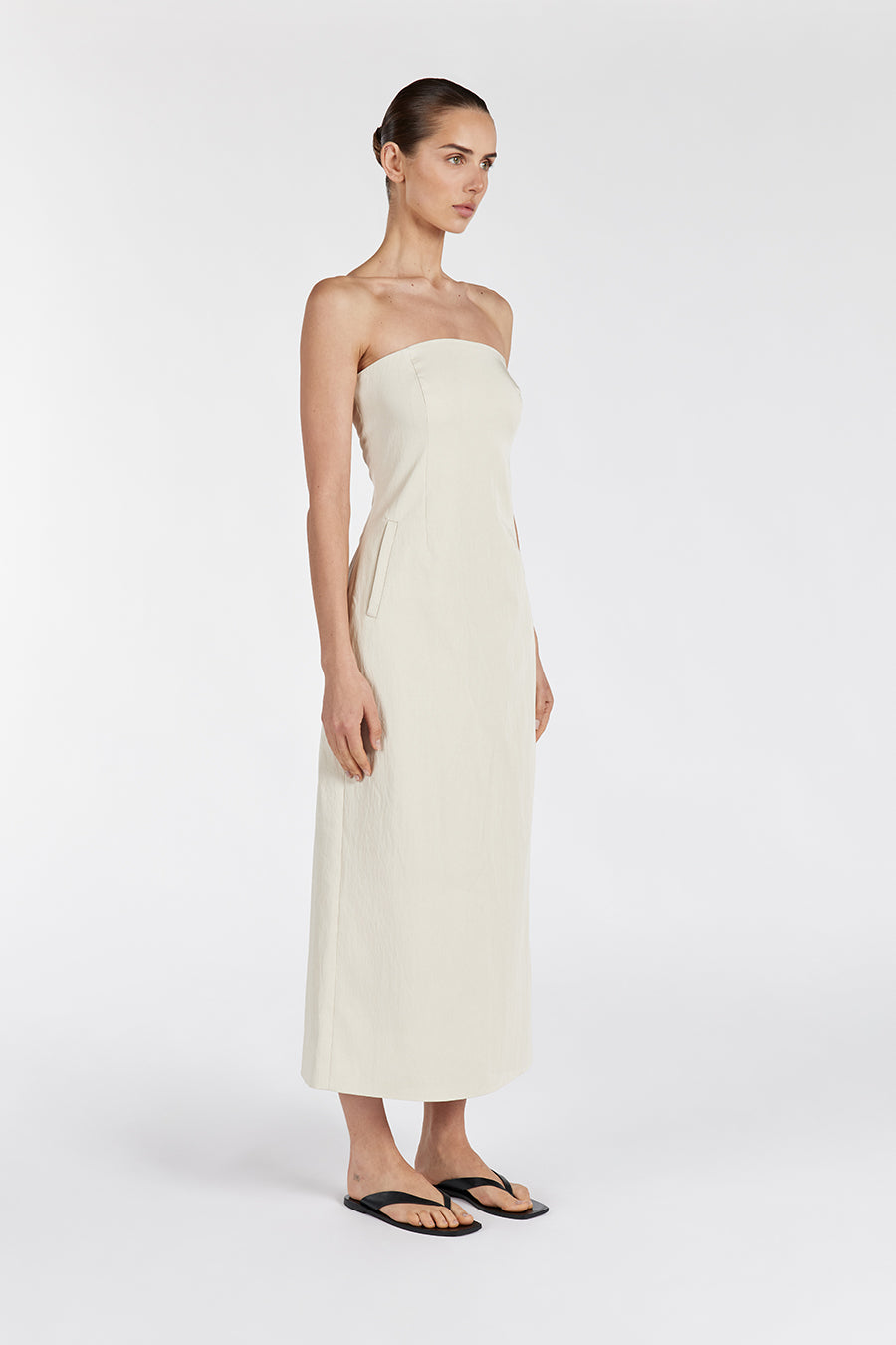 OPAL OAT STRAPLESS MIDI DRESS