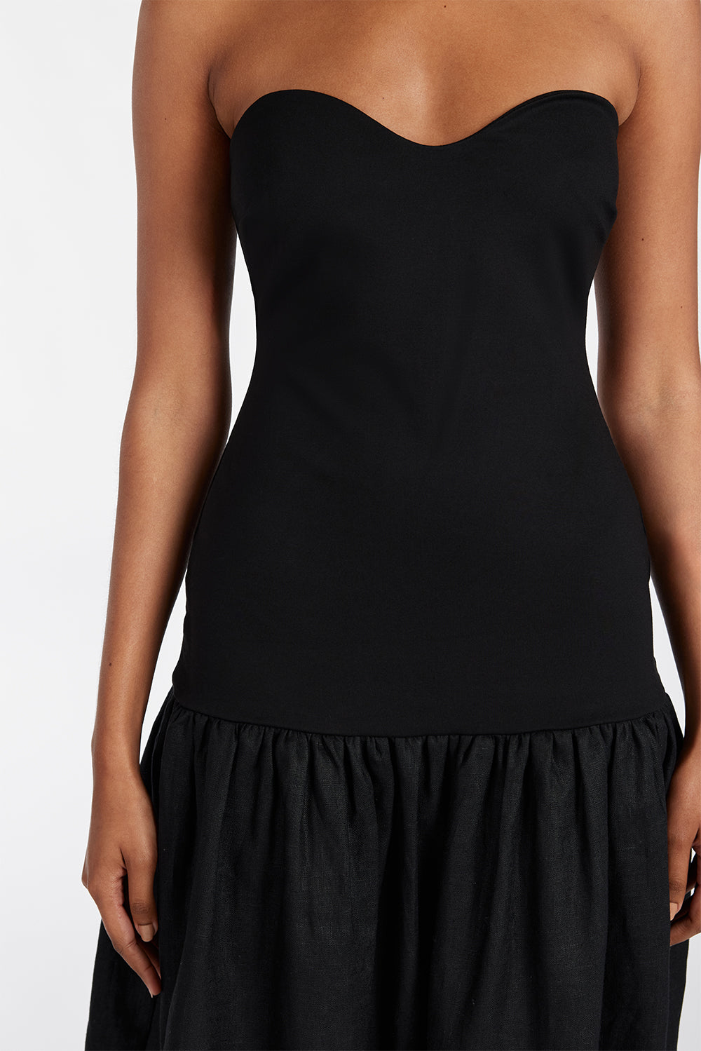 ELLISON BLACK STRAPLESS MIDI DRESS