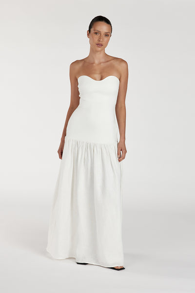 strapless white dress midi ELLISON WHITE STRAPLESS MIDI DRESS – DISSH