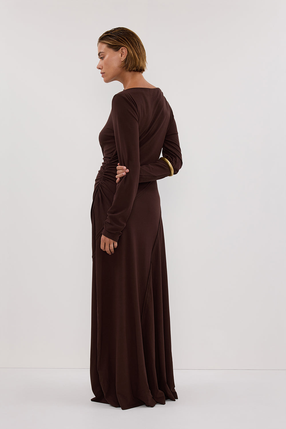HADLEY CHOC LONG SLEEVE KNIT MAXI DRESS