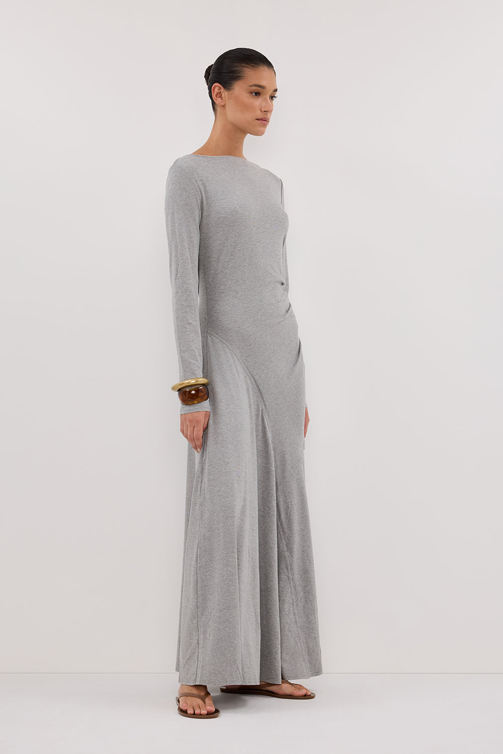 HADLEY SILVER LONG SLEEVE KNIT MAXI DRESS