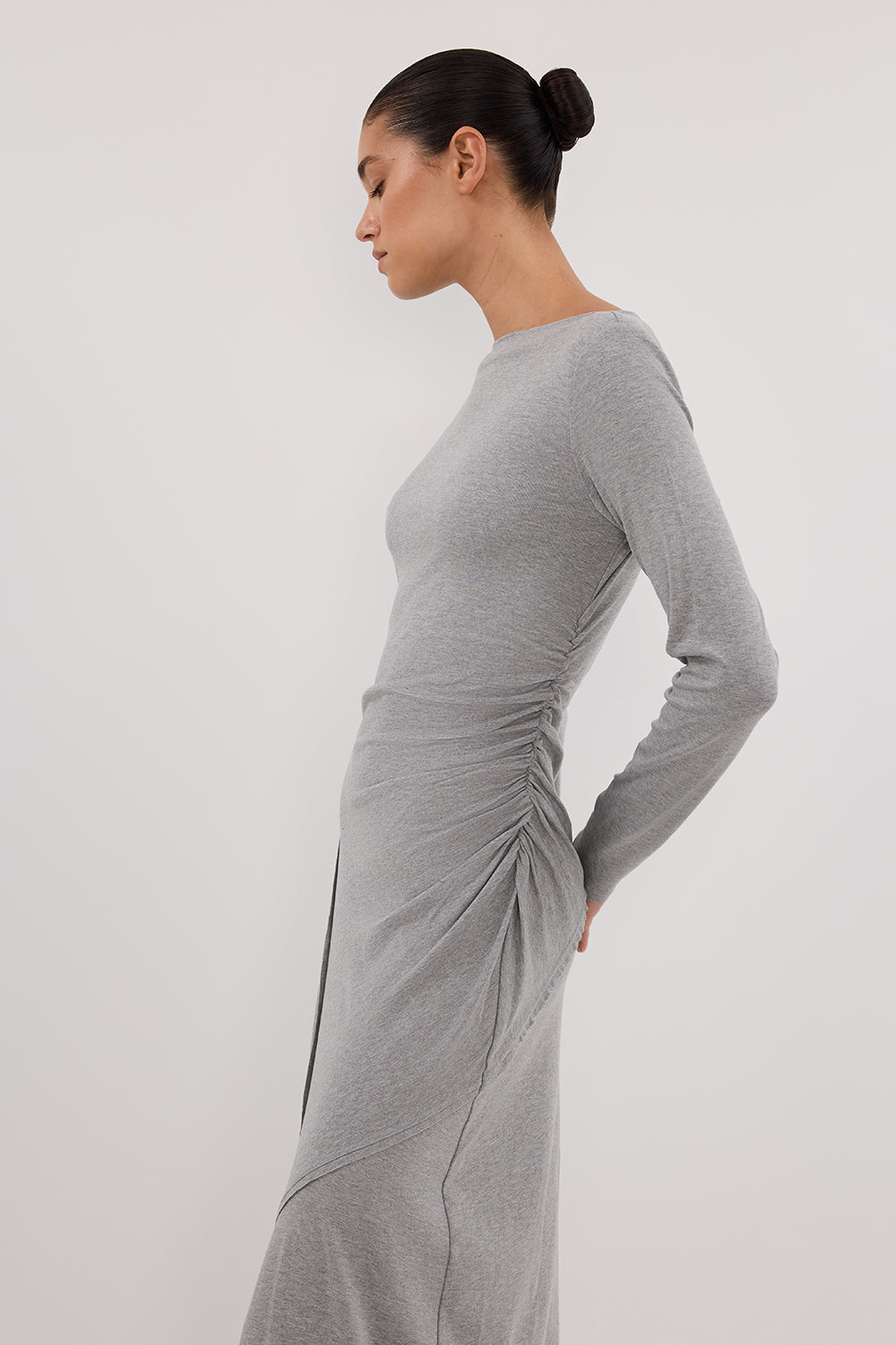 HADLEY SILVER LONG SLEEVE KNIT MAXI DRESS
