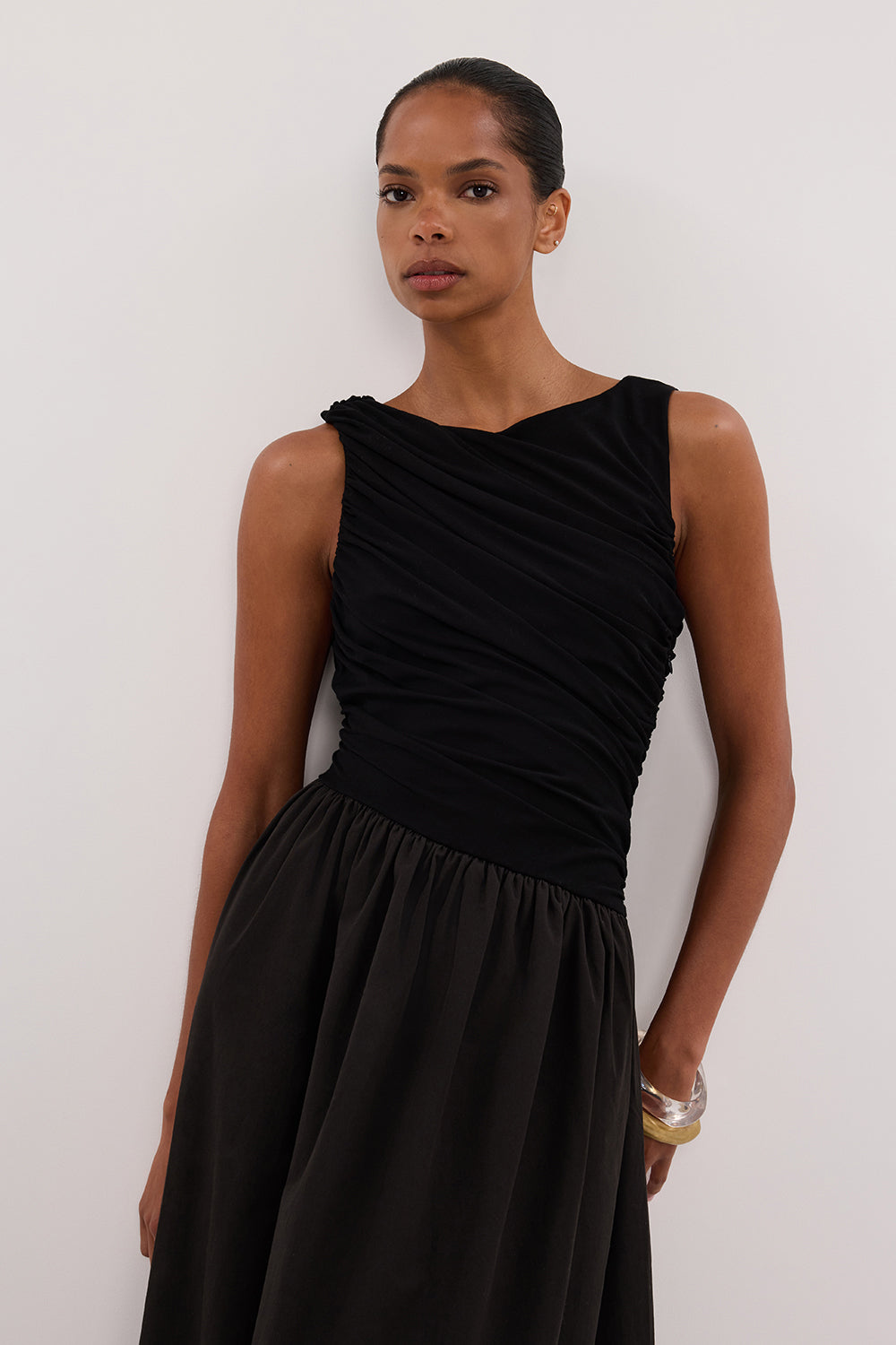 ALEXANDRA BLACK HYBRID MIDI DRESS