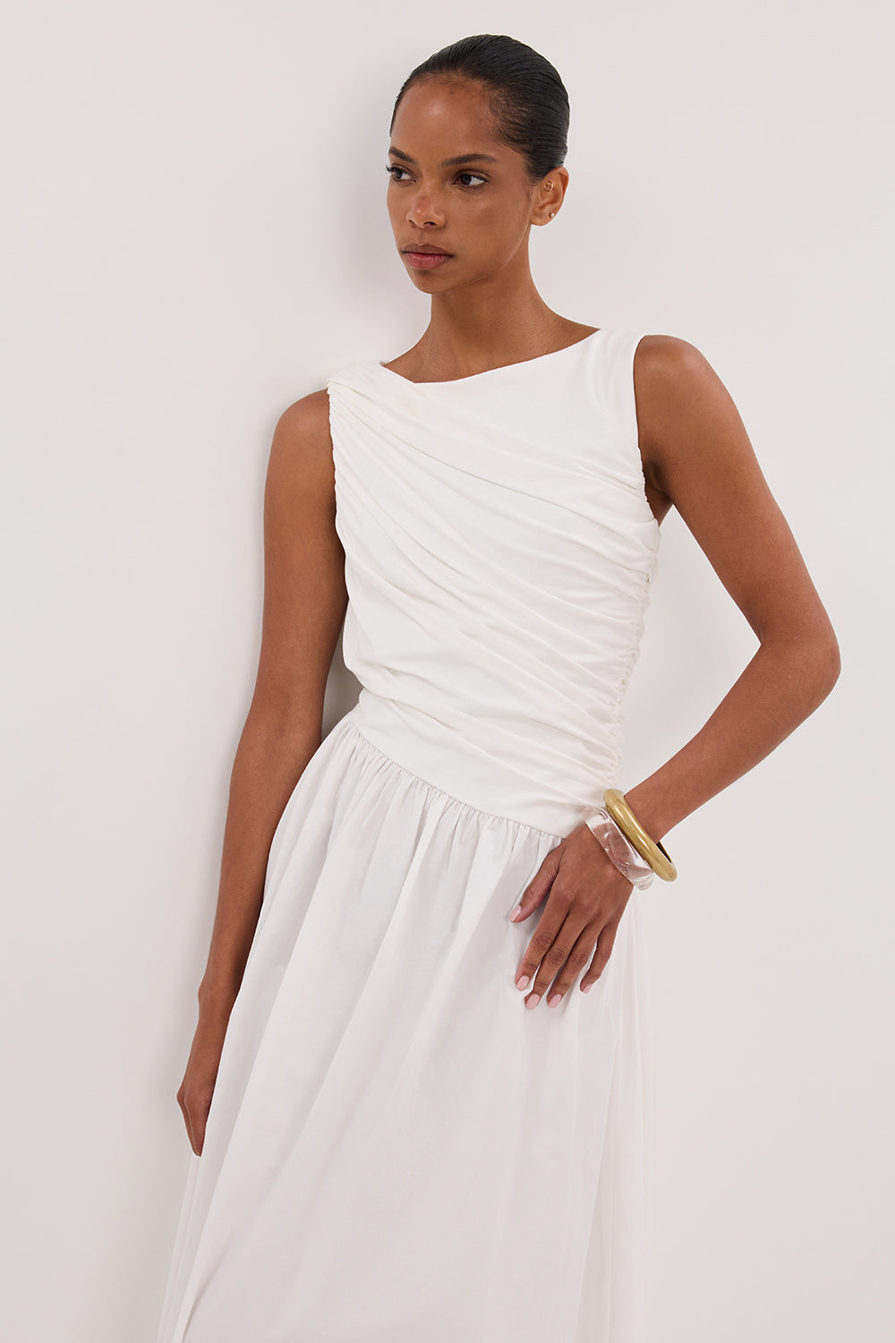 ALEXANDRA WHITE HYBRID MIDI DRESS ALEXANDRA WHITE HYBRID MIDI DRESS
