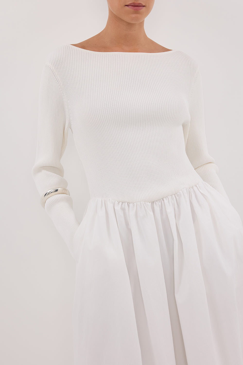 ABIGAIL WHITE HYBRID MIDI DRESS – DISSH ABIGAIL WHITE HYBRID MIDI DRESS – DISSH