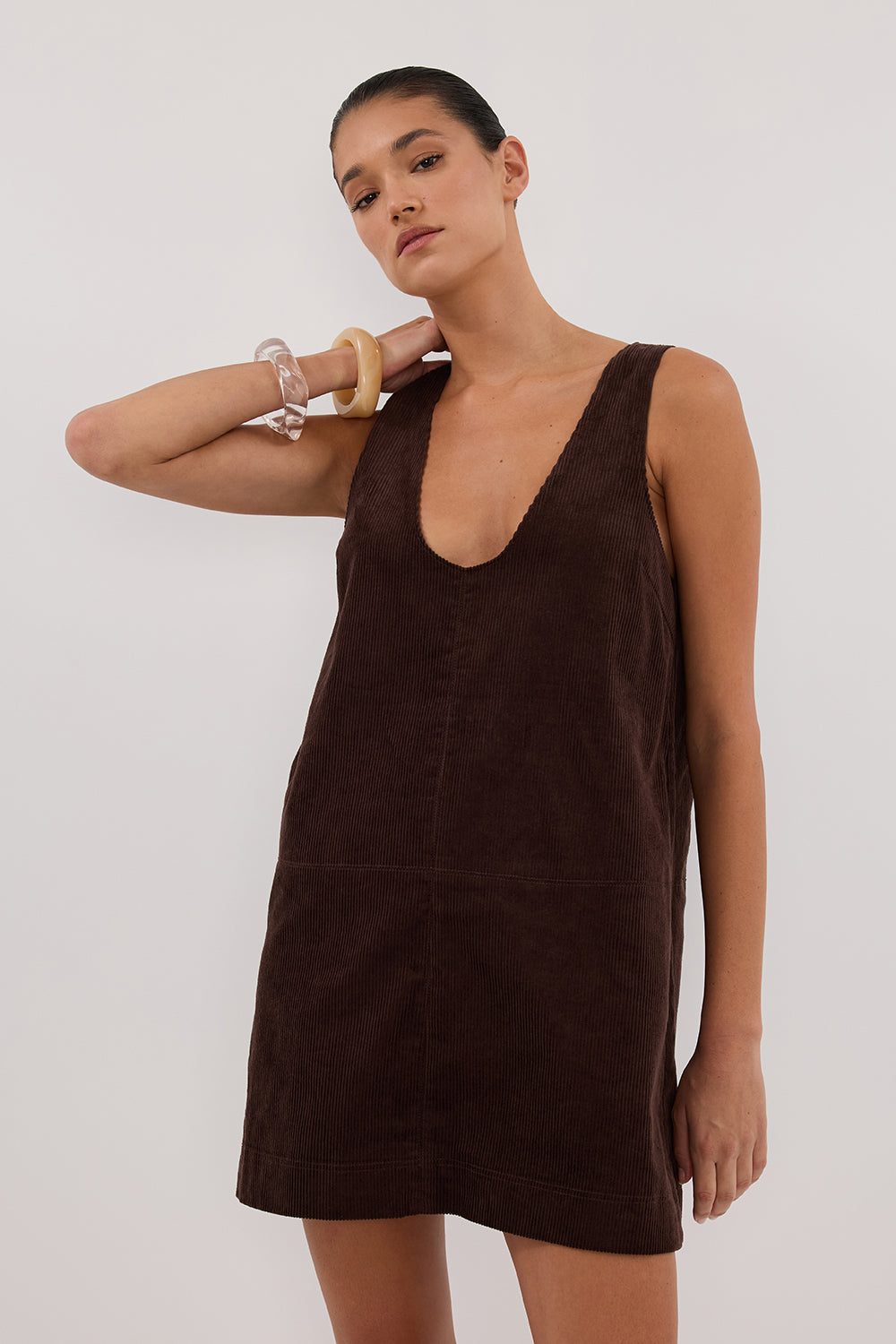 MILA CHOC COTTON CORD MINI DRESS – DISSH
