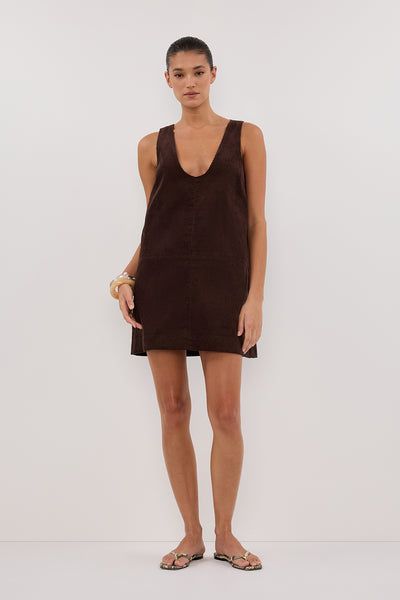Aude wearing MILA CHOC COTTON CORDUROY MINI DRESS