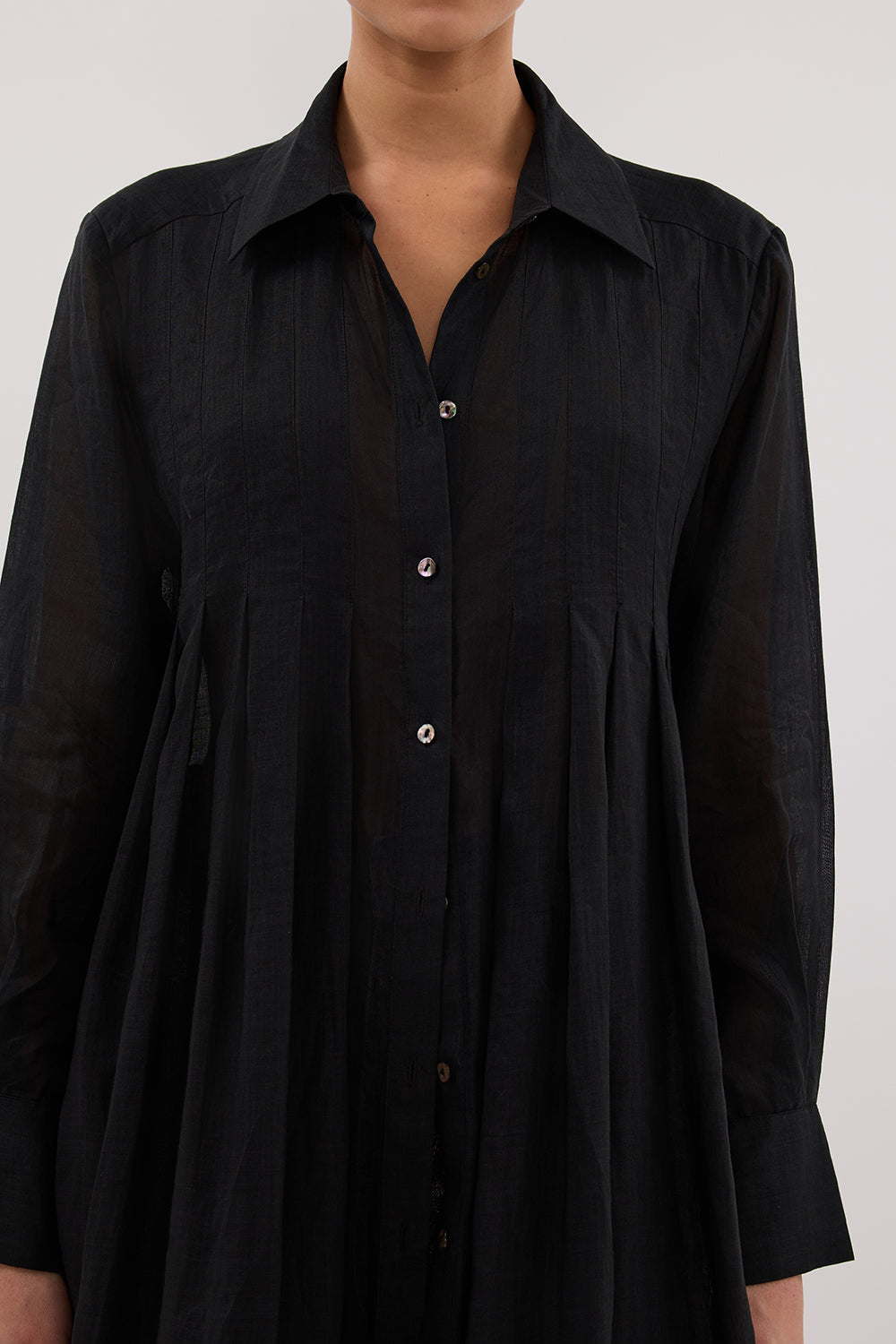 CARMEL BLACK RAMIE SHIRT DRESS