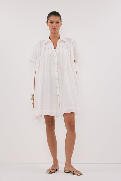Aude wearing CARMEL WHITE RAMIE MINI DRESS