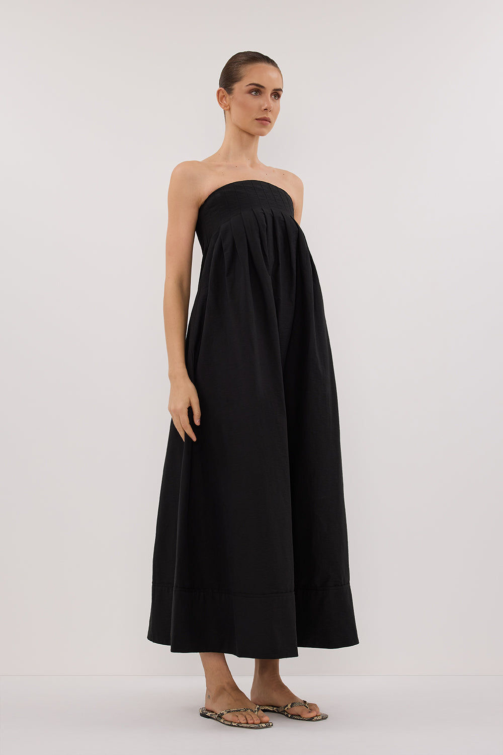 MORGAN BLACK STRAPLESS MIDI DRESS