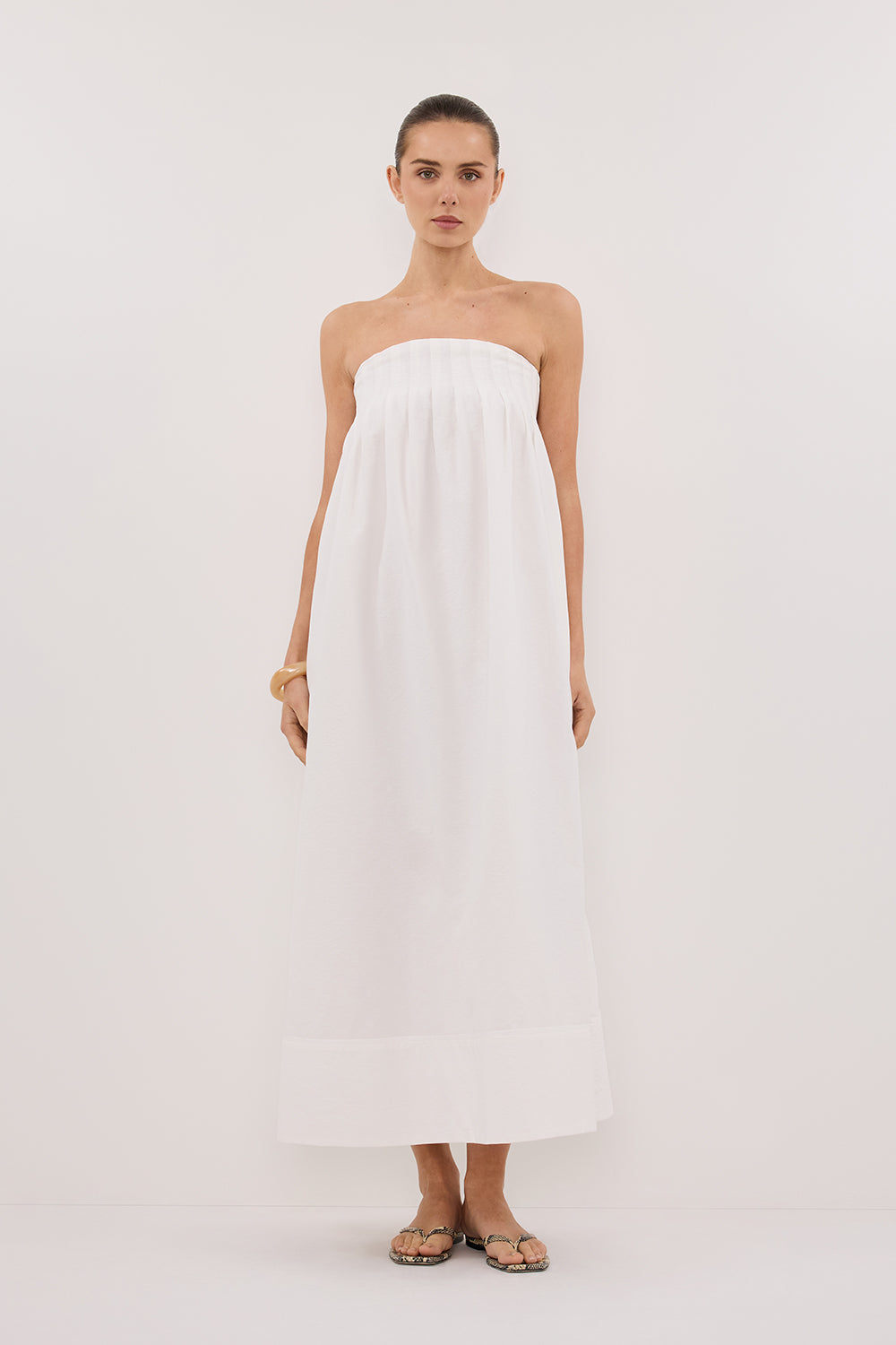 MORGAN WHITE STRAPLESS MIDI DRESS
