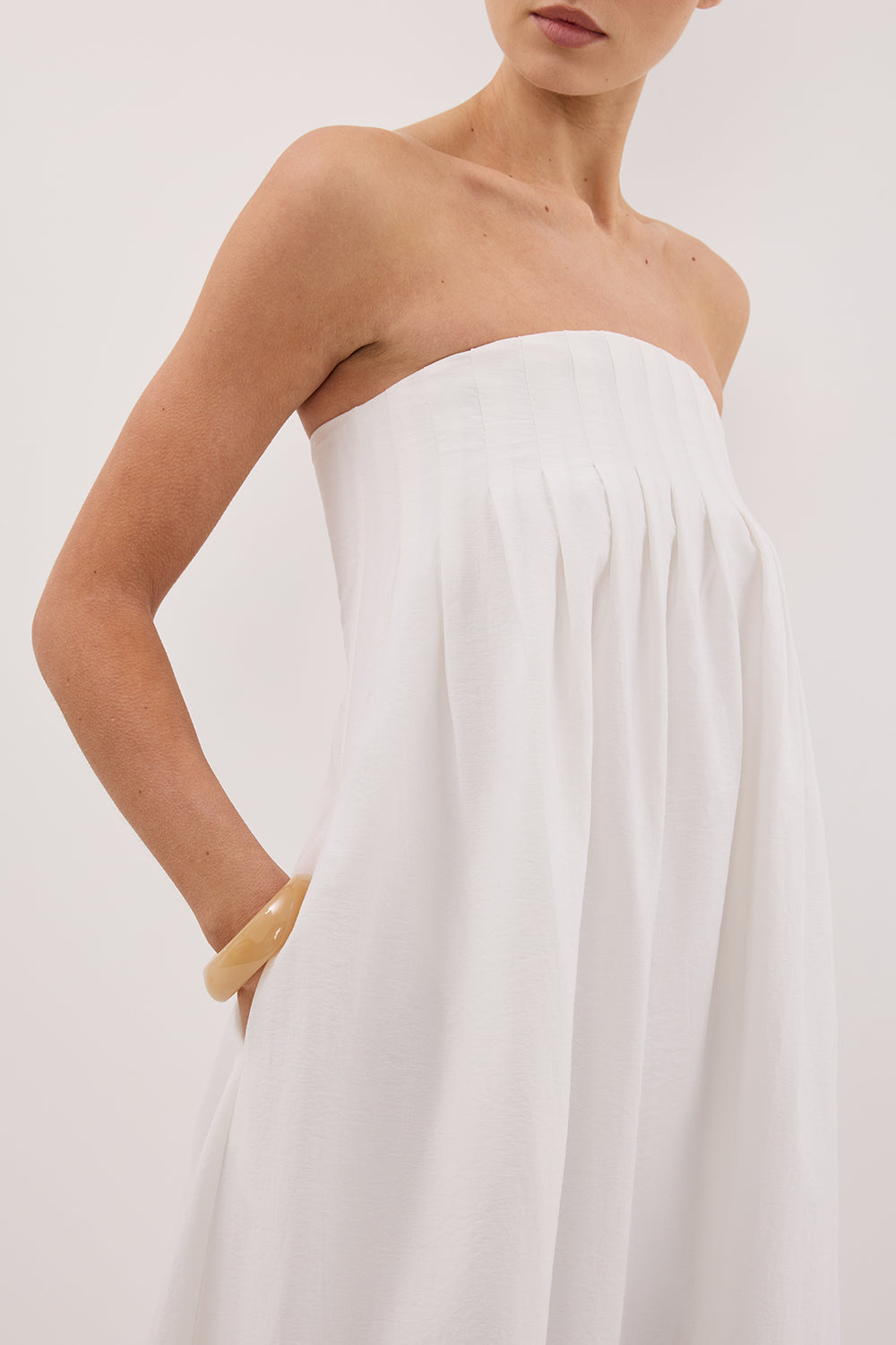 MORGAN WHITE STRAPLESS MIDI DRESS DISSH MORGAN WHITE STRAPLESS MIDI DRESS DISSH