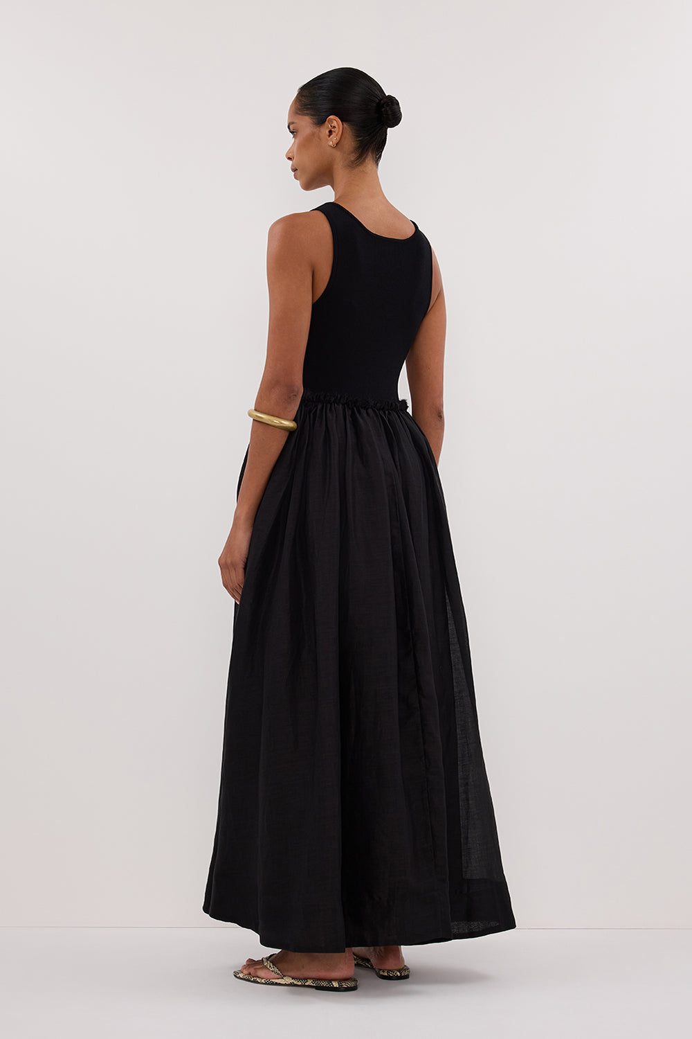 APRIL BLACK HYBRID KNIT MIDI DRESS