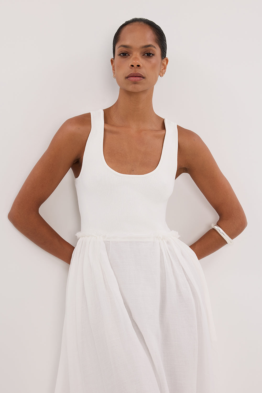 APRIL WHITE KNIT/RAMIE MIDI DRESS DISSH APRIL WHITE KNIT/RAMIE MIDI DRESS DISSH