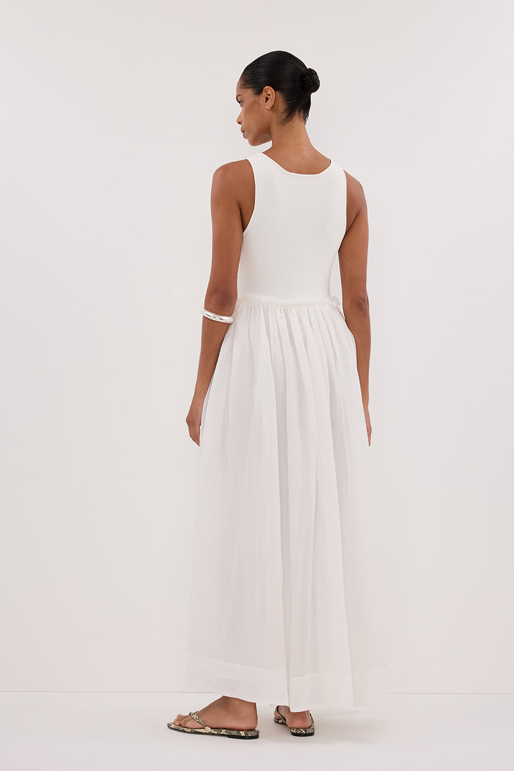 APRIL WHITE HYBRID KNIT MIDI DRESS