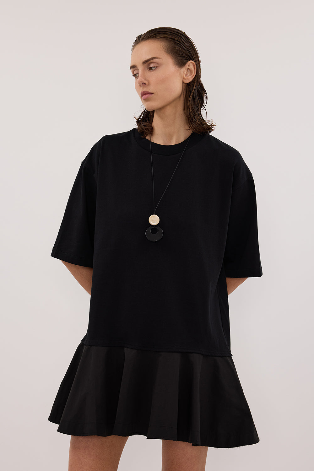 NOAH BLACK SHORT SLEEVE RUFFLE MINI DRESS