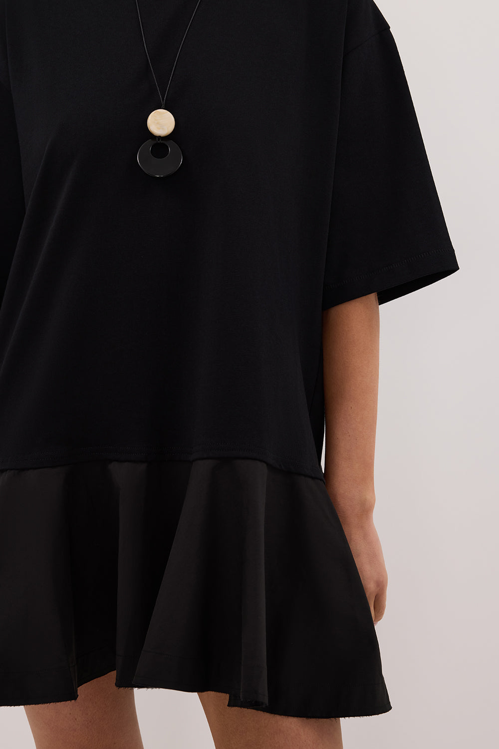 NOAH BLACK SHORT SLEEVE RUFFLE MINI DRESS