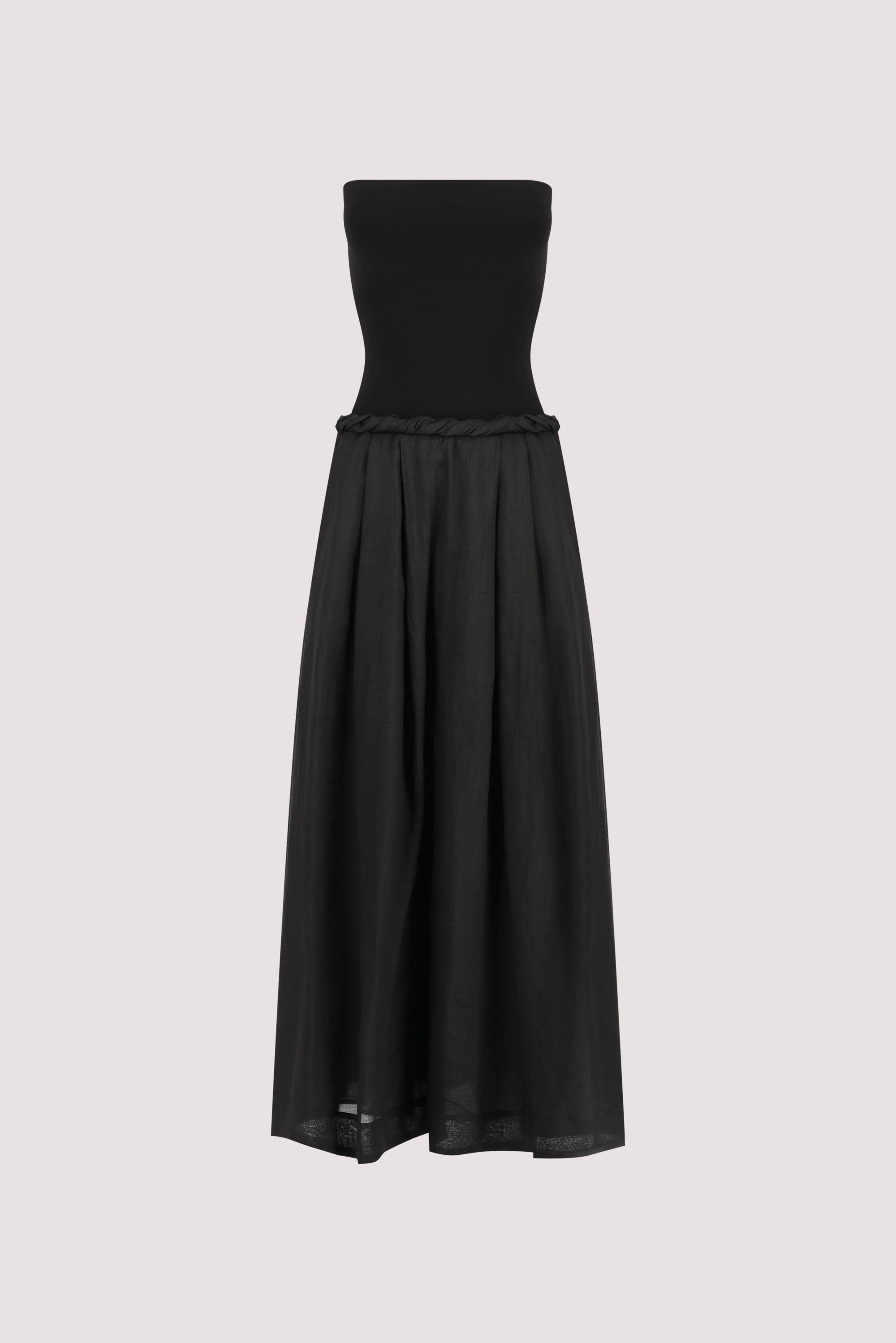 COCO BLACK STRAPLESS HYBRID MIDI DRESS
