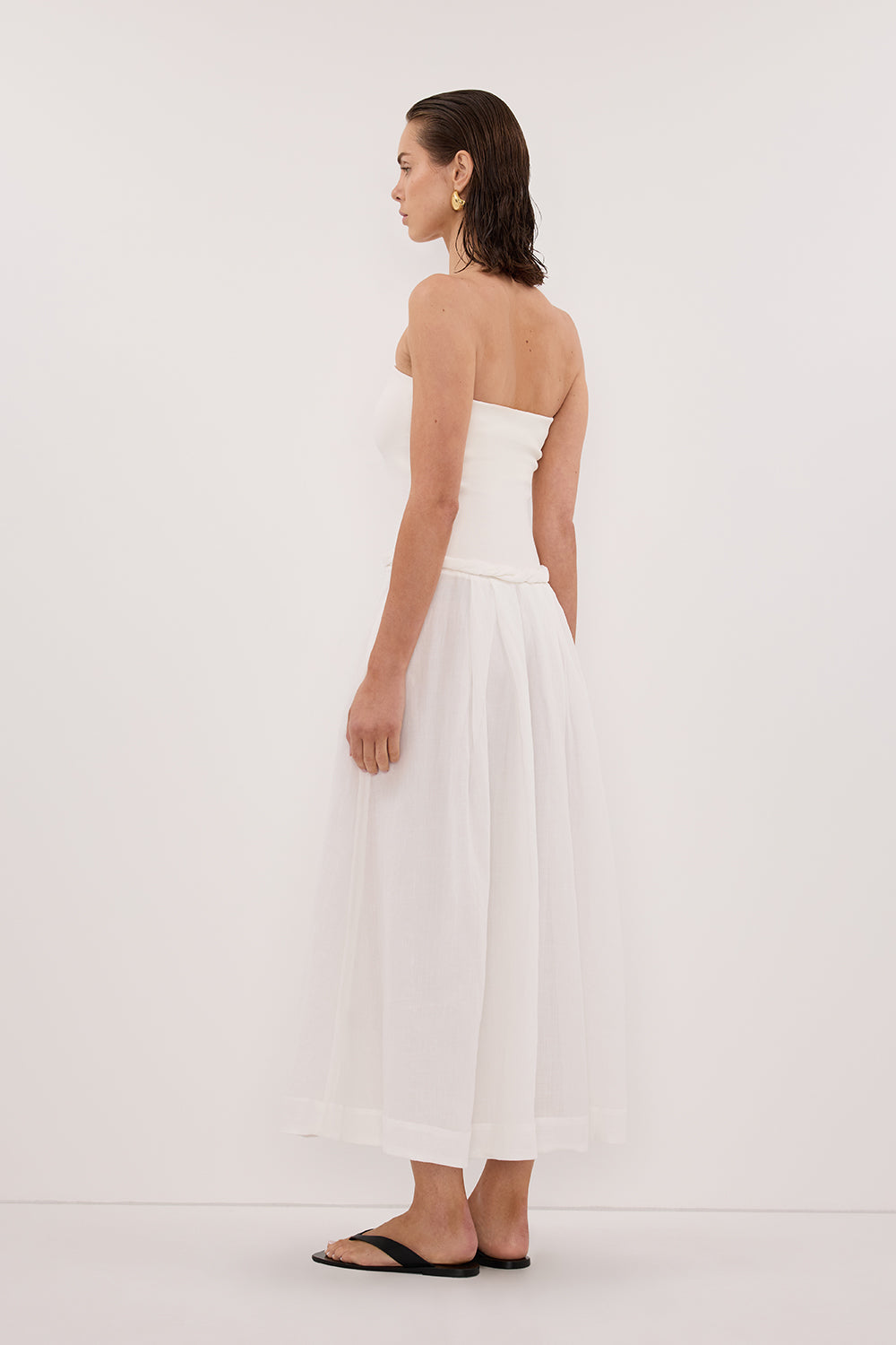 Coco Strapless Hyrbid Midi Dress in White By DISSH Coco Strapless Hyrbid Midi Dress in White By DISSH