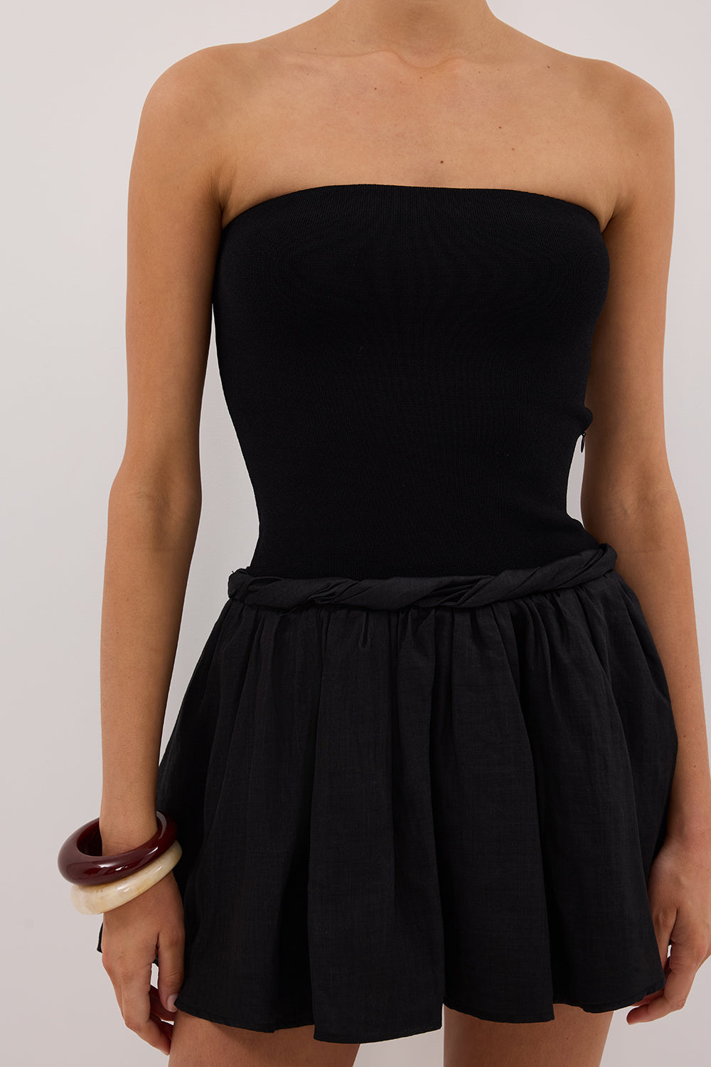 Coco Strapless Hybrid Mini Dress in Black By DISSH