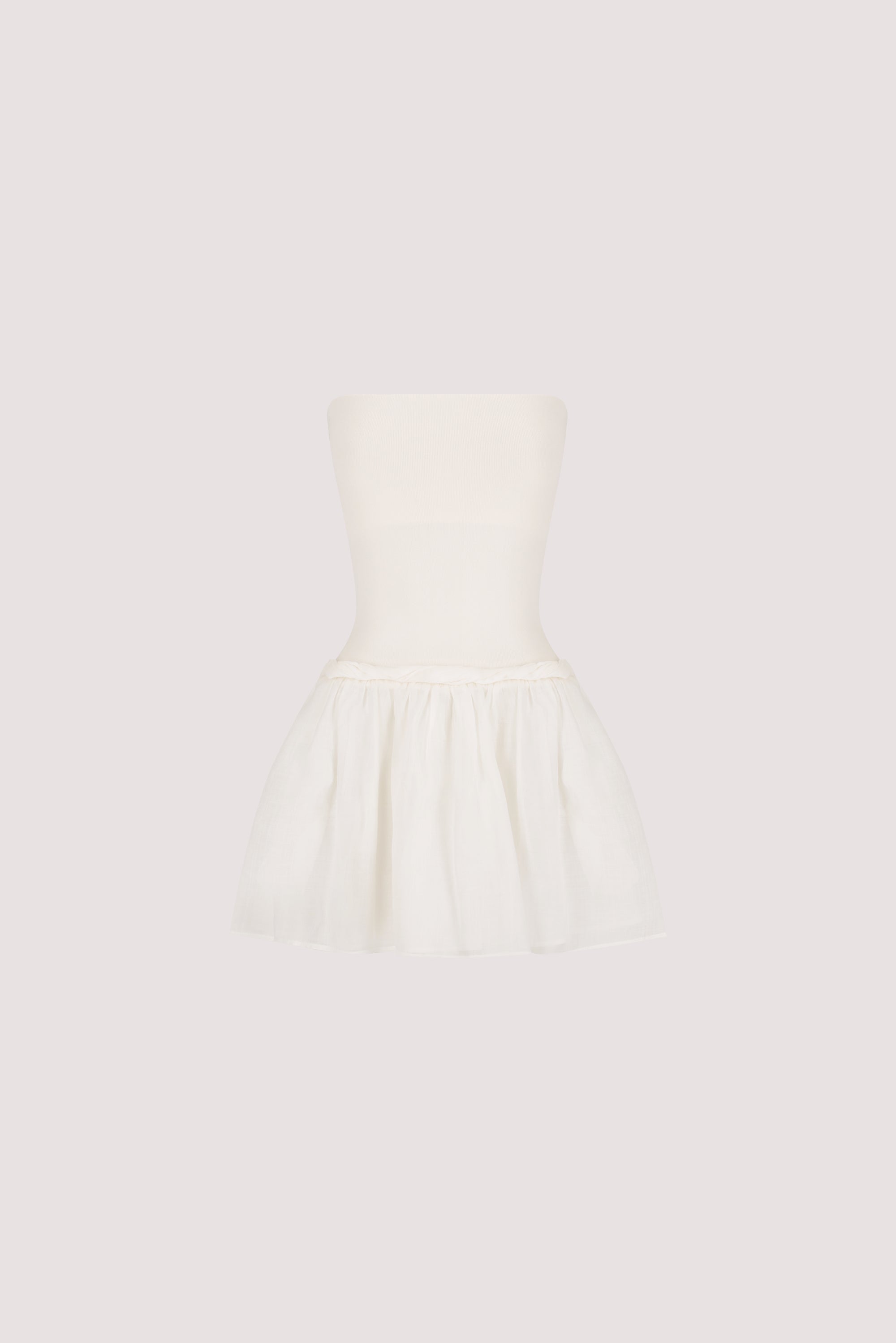 Coco Strapless Hybrid Mini Dress in White By DISSH Coco Strapless Hybrid Mini Dress in White By DISSH