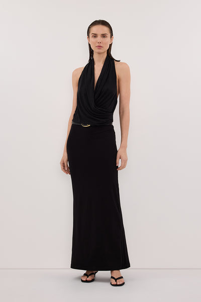Felicity Sleeveless Halter Midi Dress in Black By DISSH Felicity Sleeveless Halter Midi Dress in Black By DISSH