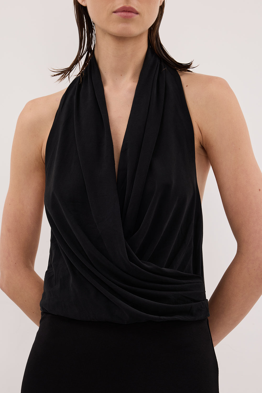 Felicity Sleeveless Halter Midi Dress in Black By DISSH Felicity Sleeveless Halter Midi Dress in Black By DISSH