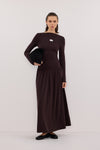 MEG BURNT CHOC LONG SLEEVE KNIT MIDI DRESS
