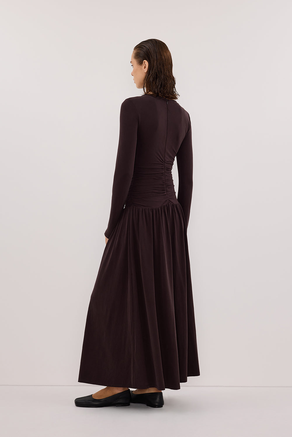 MEG BURNT CHOC LONG SLEEVE KNIT MIDI DRESS