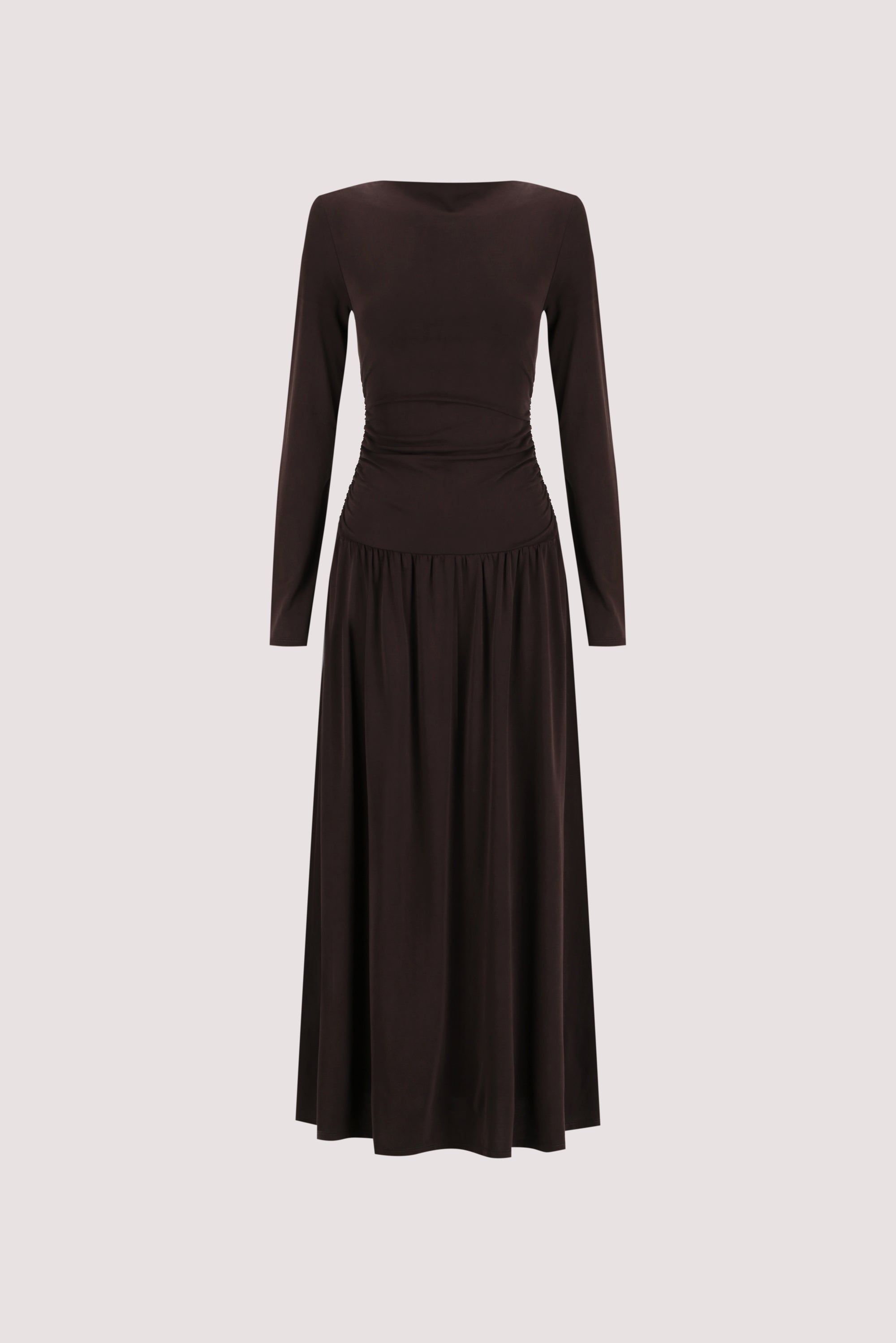 MEG BURNT CHOC LONG SLEEVE KNIT MIDI DRESS