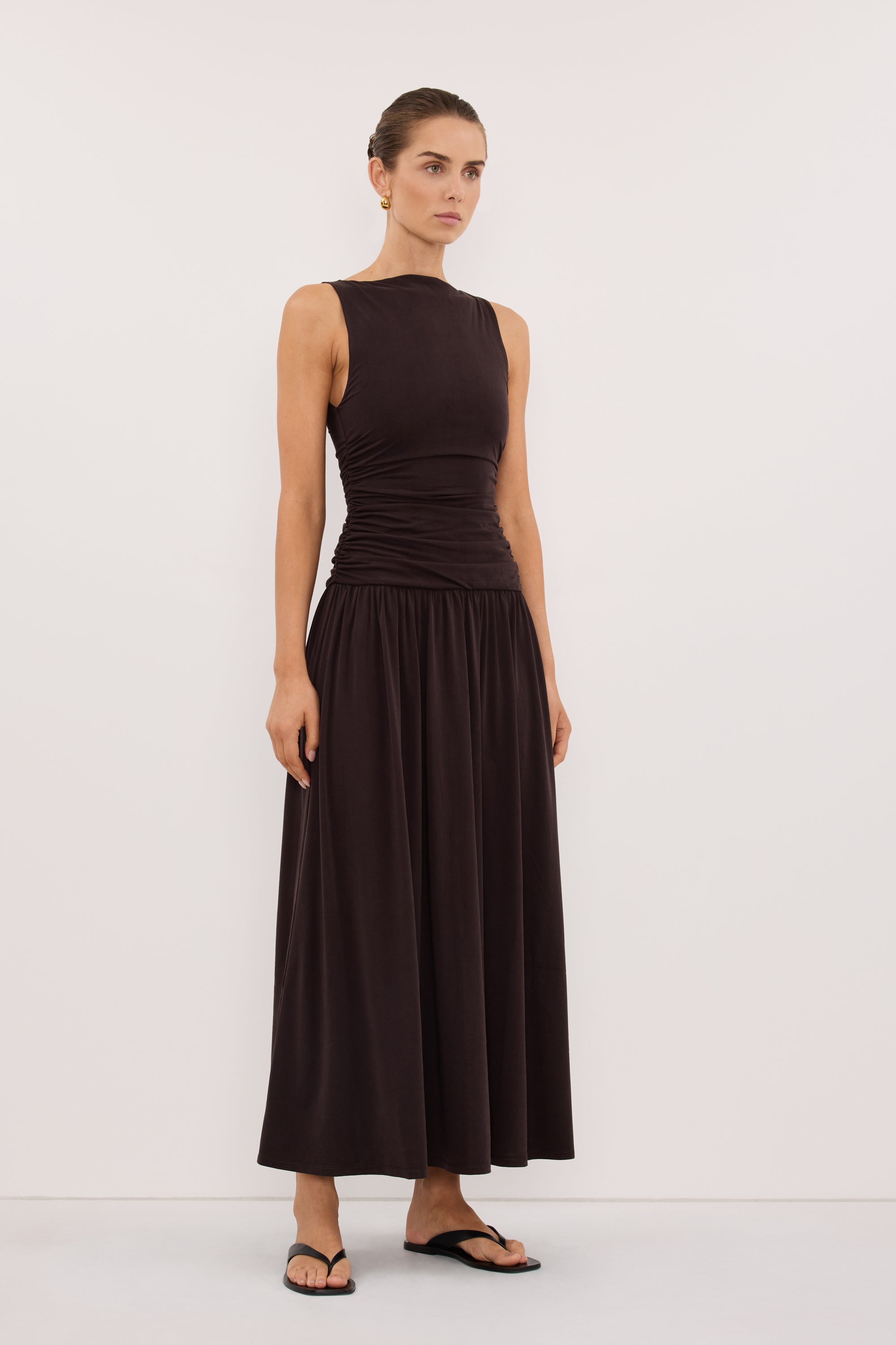 Meg Sleeveless Knit Midi Dress in Burnt Choc By DISSH