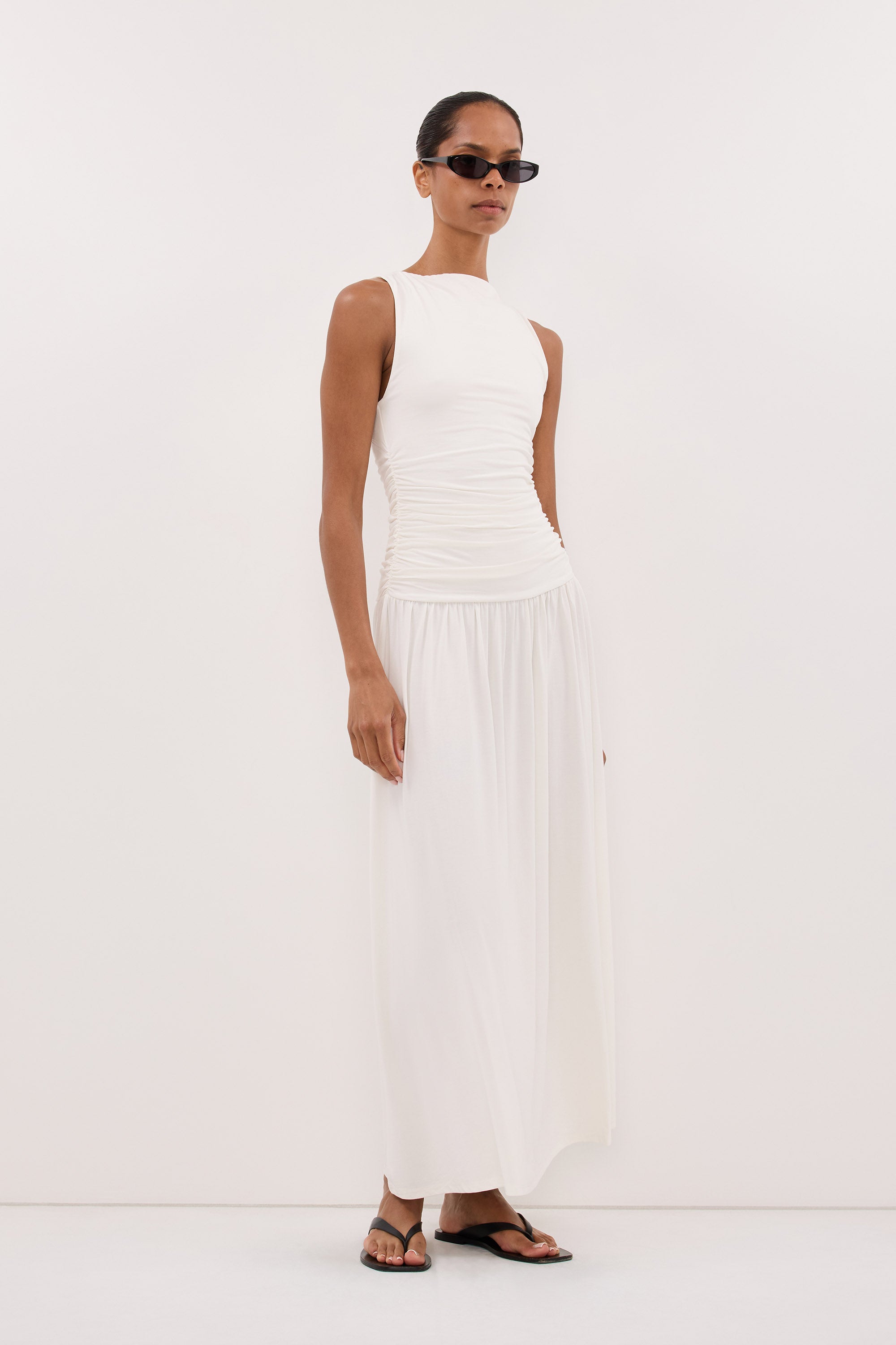 Meg Sleeveless Knit Midi Dress in Off White By DISSH Meg Sleeveless Knit Midi Dress in Off White By DISSH