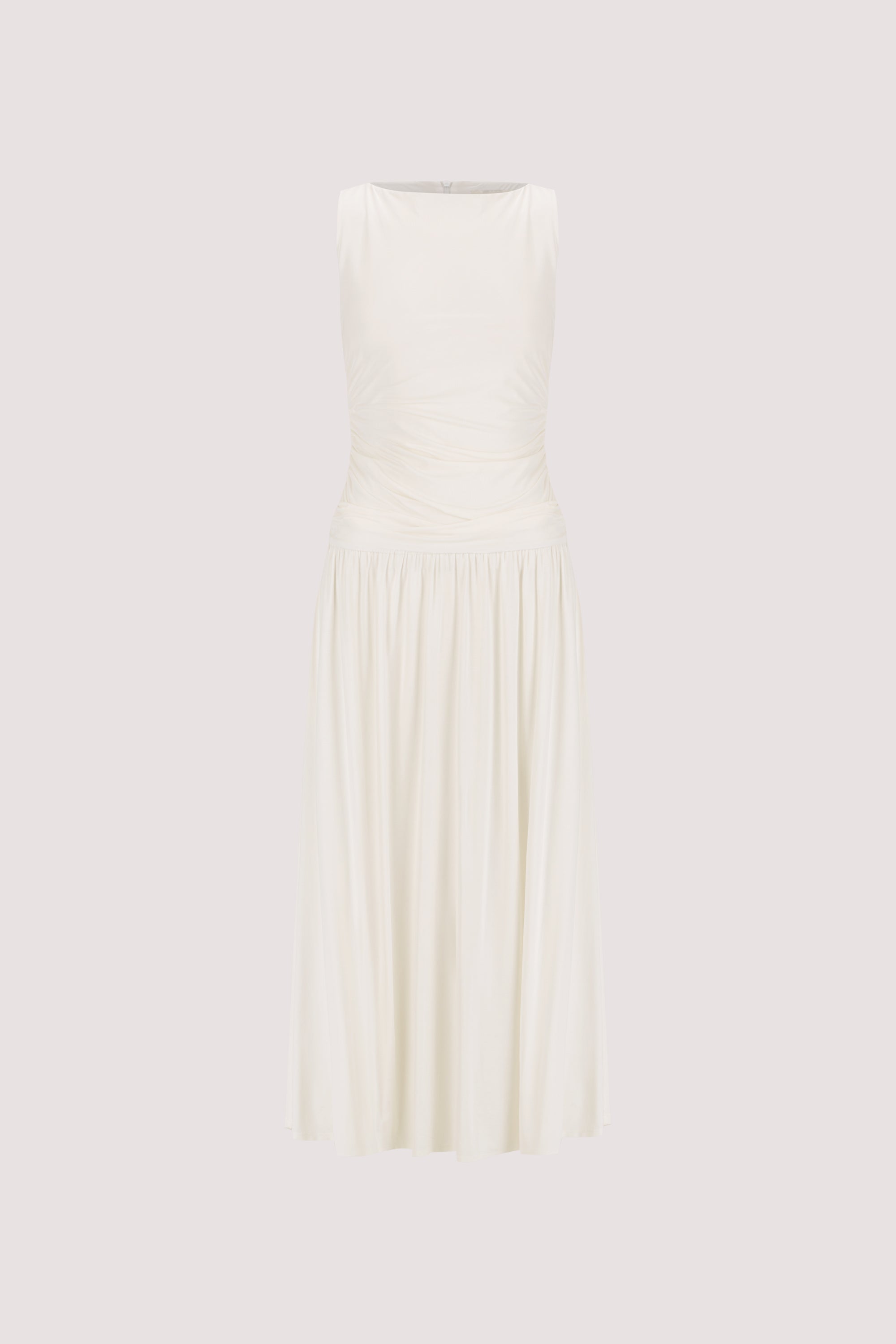 Meg Sleeveless Knit Midi Dress in Off White By DISSH Meg Sleeveless Knit Midi Dress in Off White By DISSH