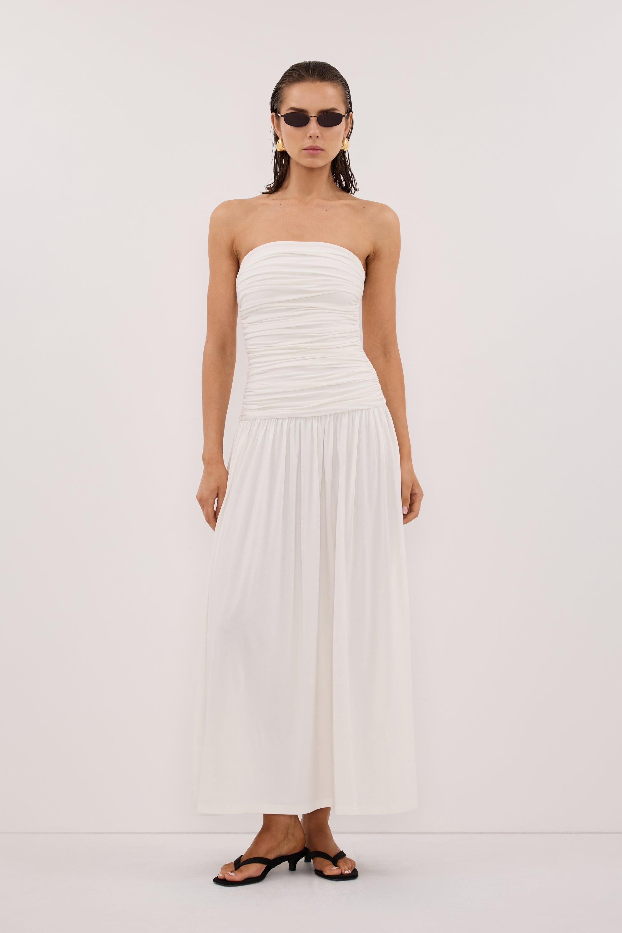 SHARI OFF WHITE BANDEAU MIDI DRESS – DISSH