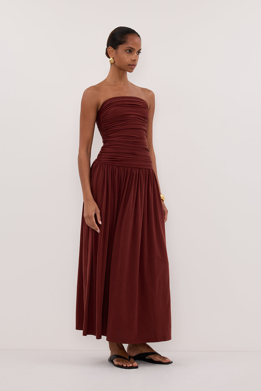 SHARI SAHARA STRAPLESS BANDEAU MIDI DRESS