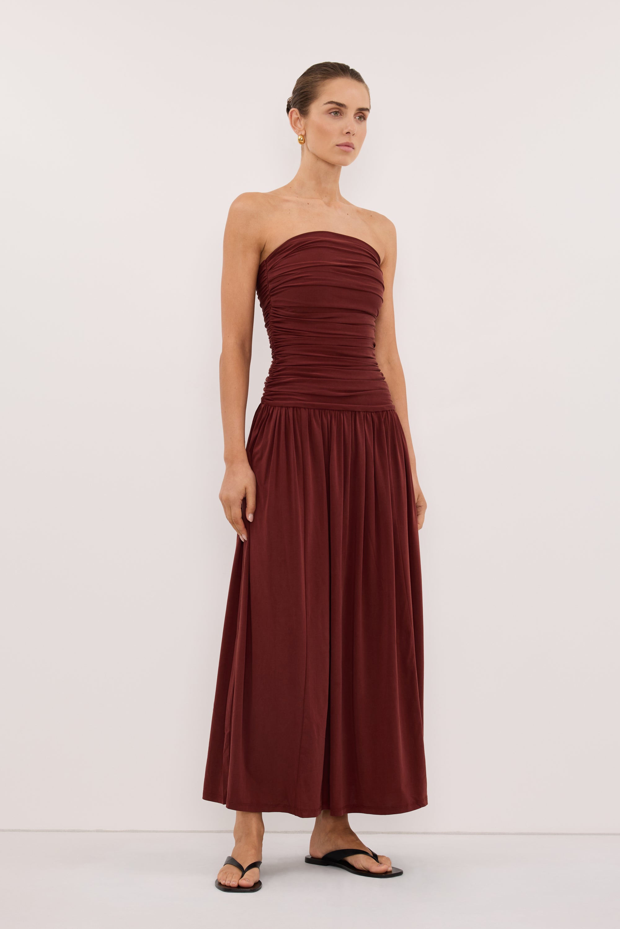 SHARI SAHARA STRAPLESS BANDEAU MIDI DRESS